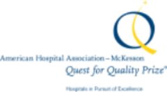 A logo of a blue circle with a curved yellow line and the words American Hospitality Association - McKesson Quest for Quality Prize.