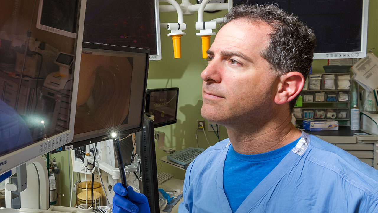 A doctor using an endoscope