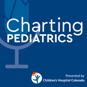 Blue background with white letters that say "Charting Pediatrics Presented by Children's Hospital Colorado".