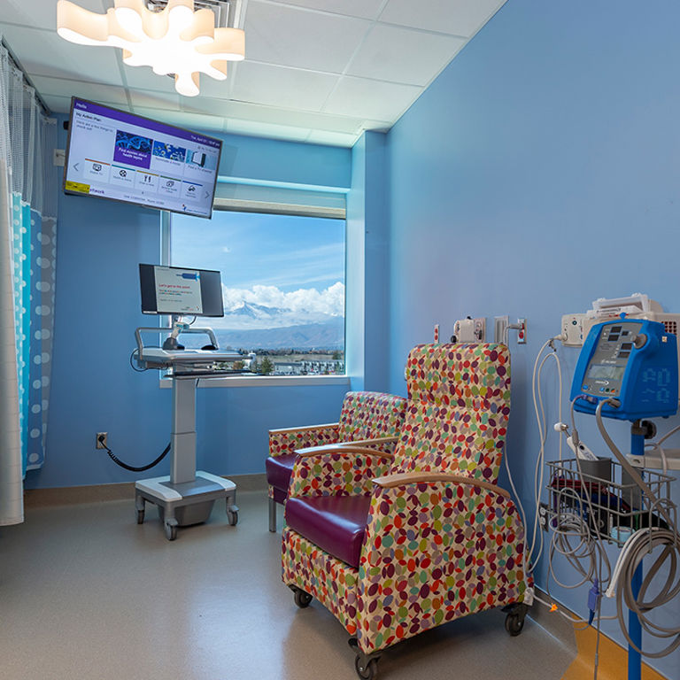 Cancer infusion room at Children's Hospital Colorado, Colorado Springs