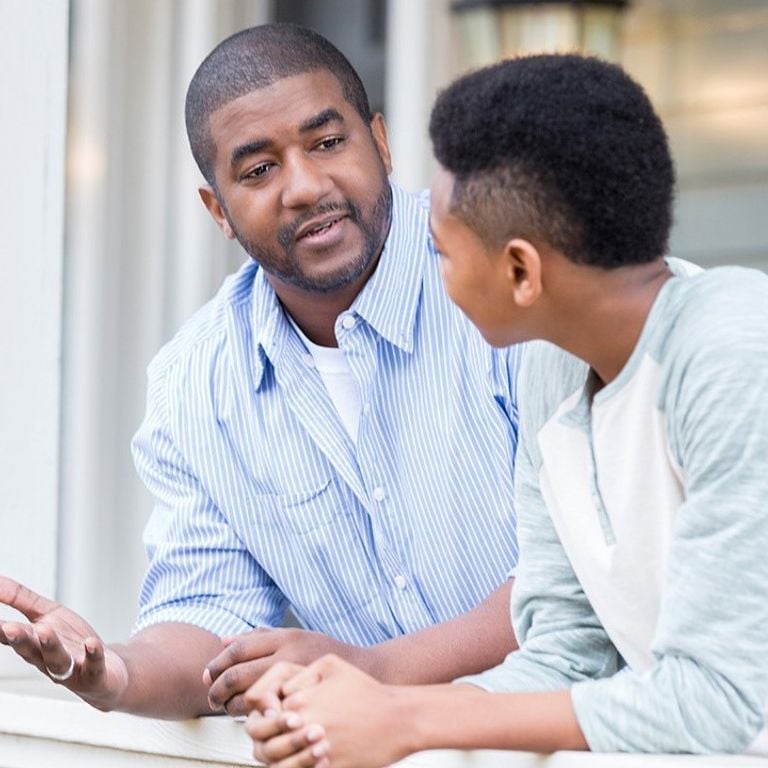 Father talking with son