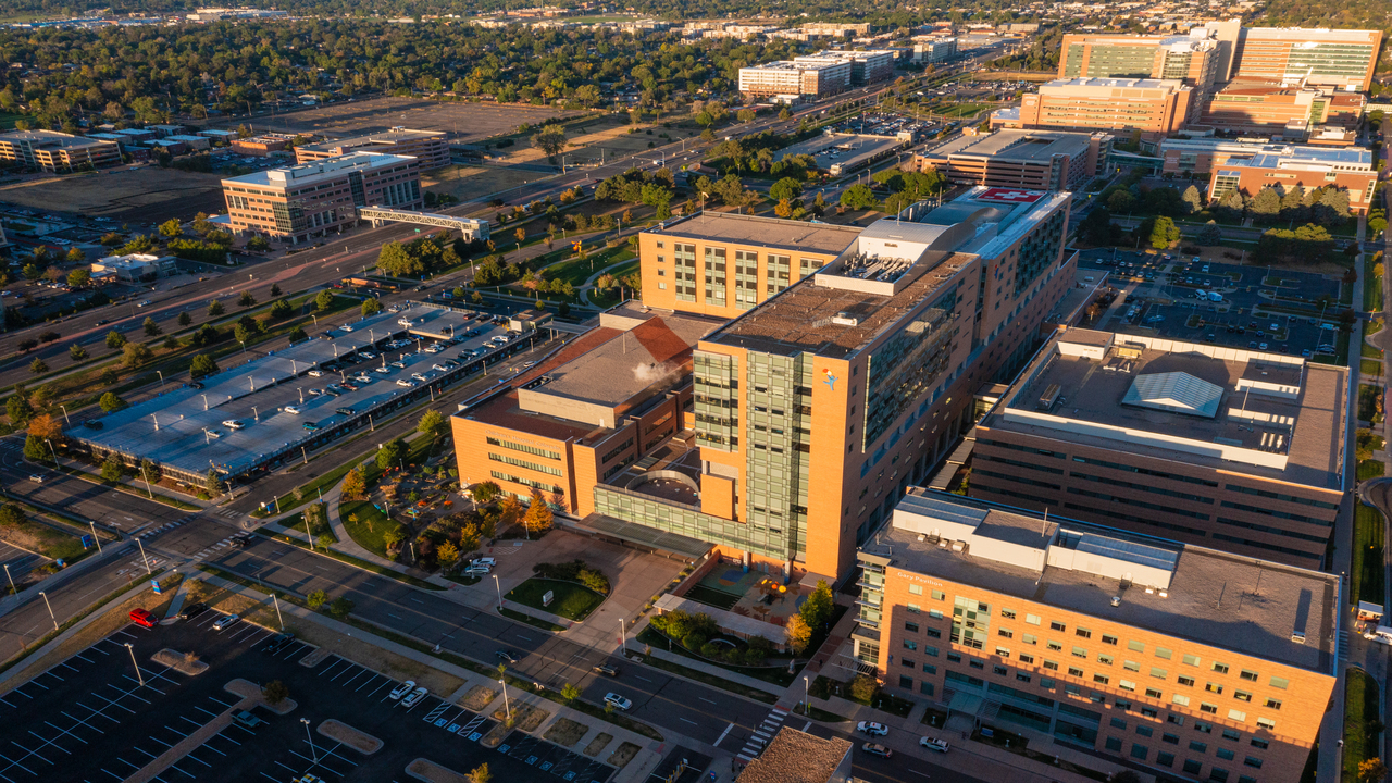 Aerial view of Children’s Hospital Colorado Anschutz campus