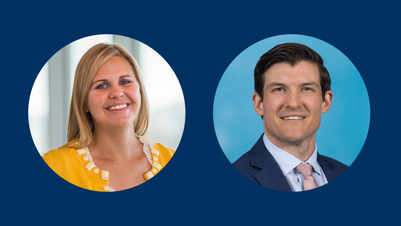 Headshots of Children’s Hospital Colorado hand surgeons Dr. Sarah Sibbel and Dr. Tim Irwin.