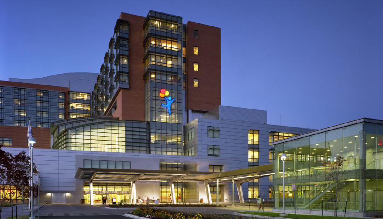 Children’s Hospital Colorado Anschutz Medical Campus at dusk.